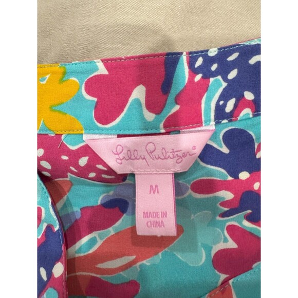 Lilly Pulitzer Womens Pink M Floral Trippin and Sippin Elsa Silk Popover Blouse - Picture 4 of 7